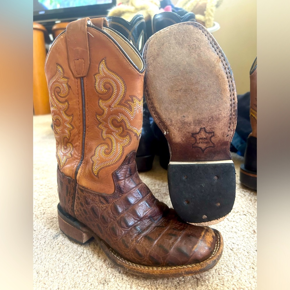 Boys 12 Old West Crocodile Square Toe Cowboy Boots